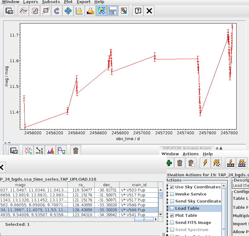 TOPCAT action shot with a light curve display